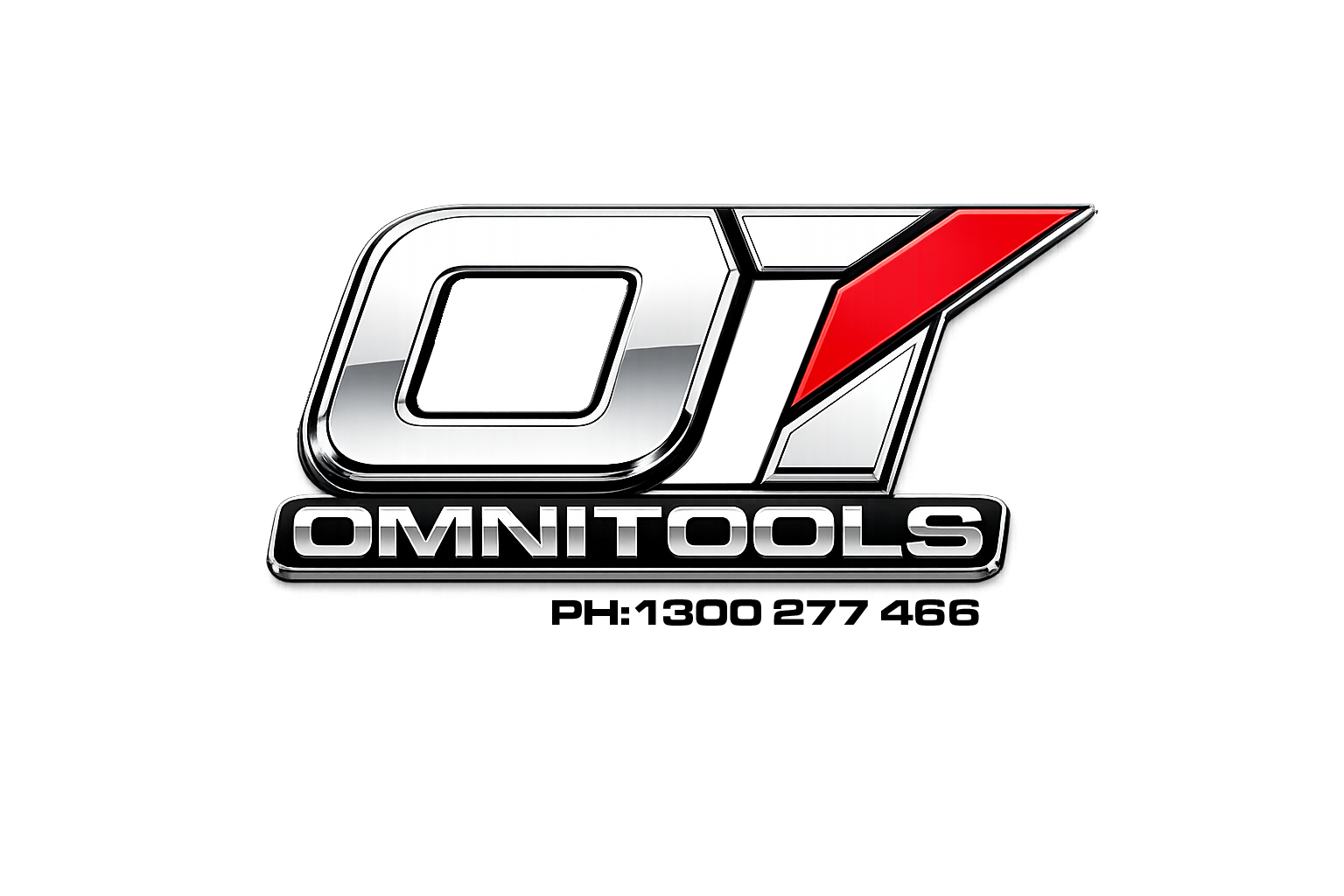 Logo of OMNITOOLS with stylized letters 'O' and 'T', featuring a red, black, and silver color scheme, set against a distorted digital background.