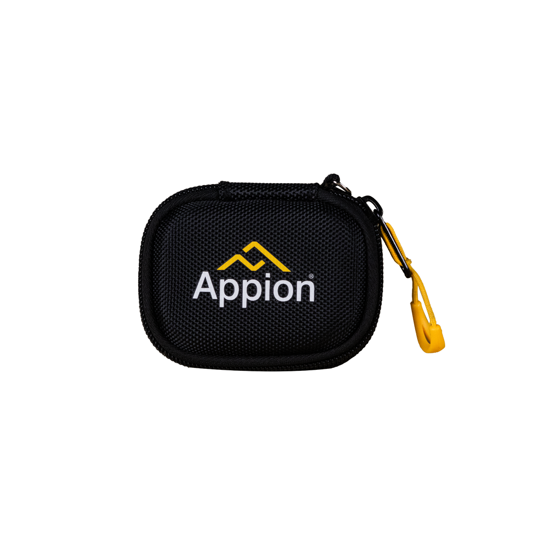 Small black pouch with yellow zipper and yellow pull tab, featuring the Appion logo in white and yellow on the front.