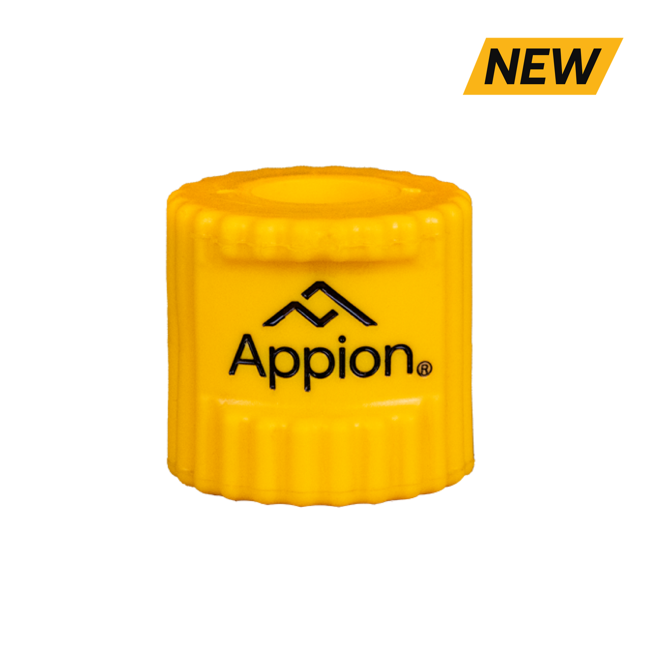 Yellow round marker with black text that reads 'Appion' and a stylized mountain logo, with a yellow 'NEW' label in top right corner.