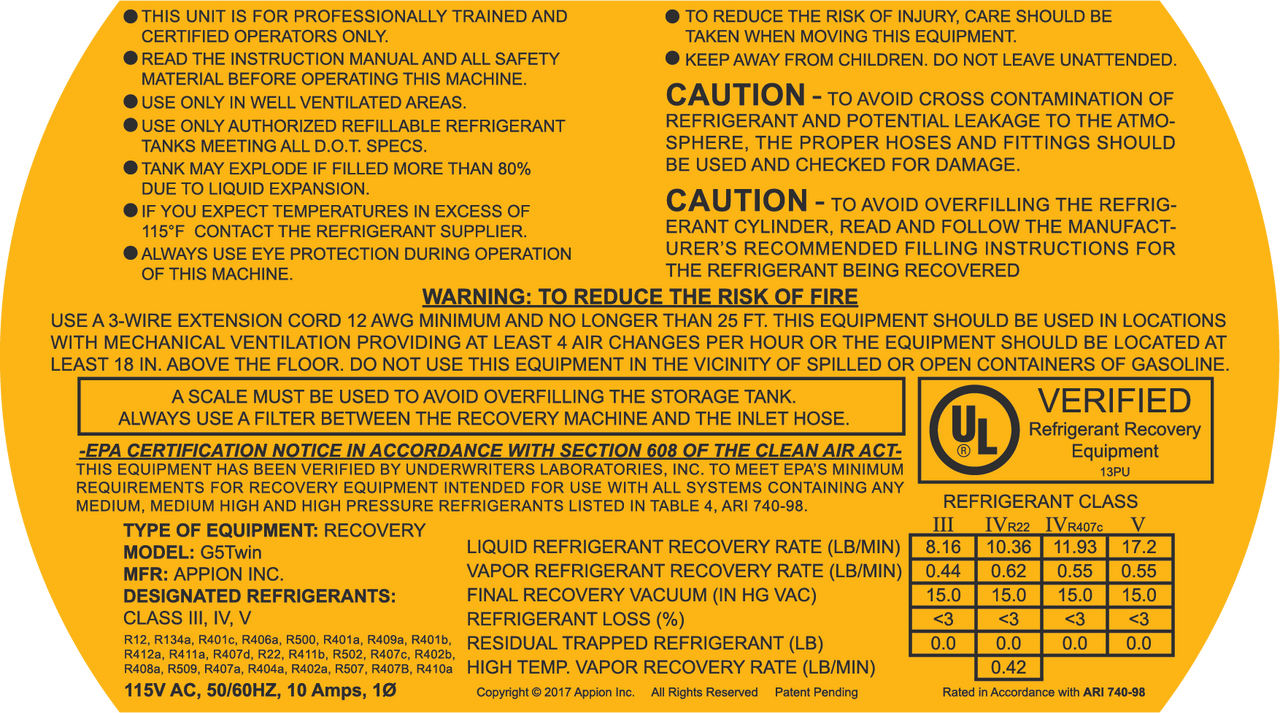 G5Twin Warning Label