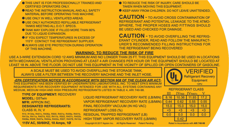 G5Twin Warning Label