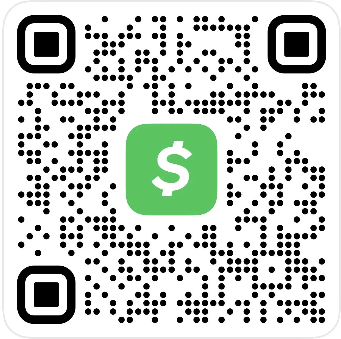 A QR code with a green dollar sign icon in the center, indicating a money-related transaction or payment system.
