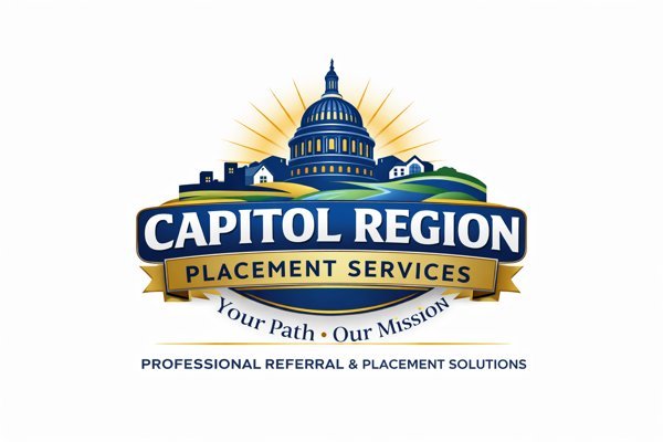Logo for Capitol Region Placement Services featuring a stylized capitol building with the tagline "Your Path, Our Mission" and text "Professional Referral & Placement Solutions."
