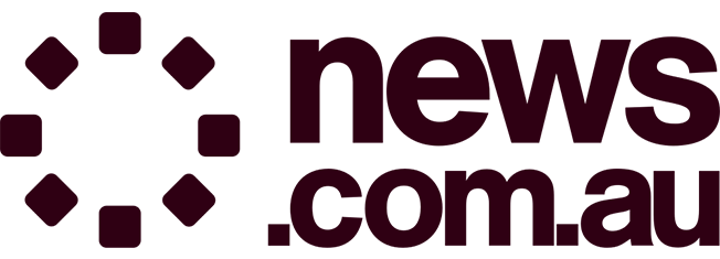 Logo with the text 'news.com.au' and a circular design of six purple shapes.