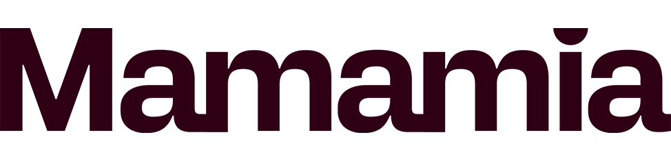 Close-up of the word 'Mamamía' displayed in bold, dark purple letters on a white background.