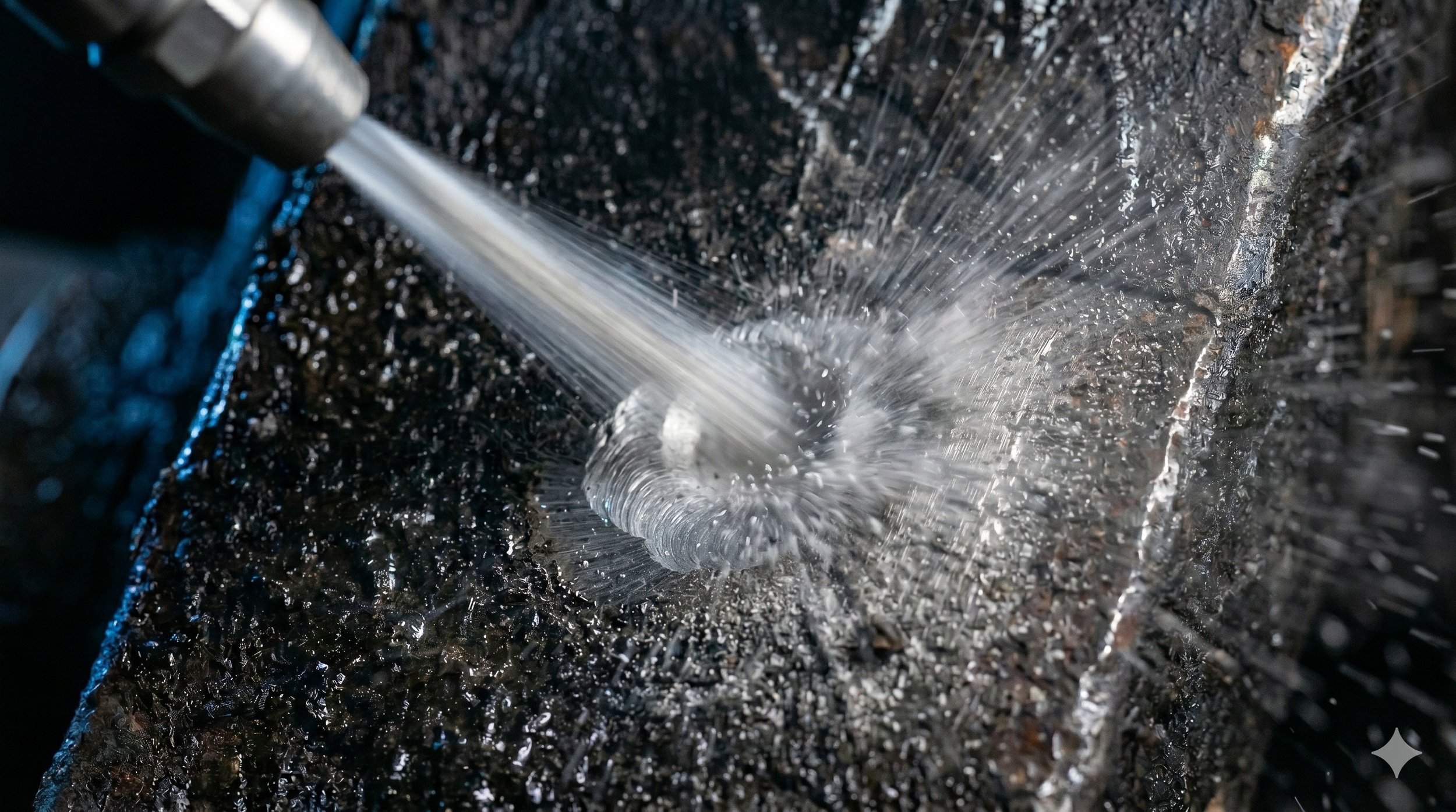 2. Kinetic Energy Transfer stage of dry ice cleaning - the sheer velocity of the dry ice pellets provides enough force to knock the loosened material away. Upon impact, the kinetic energy is transferred to the now-brittle contaminant.