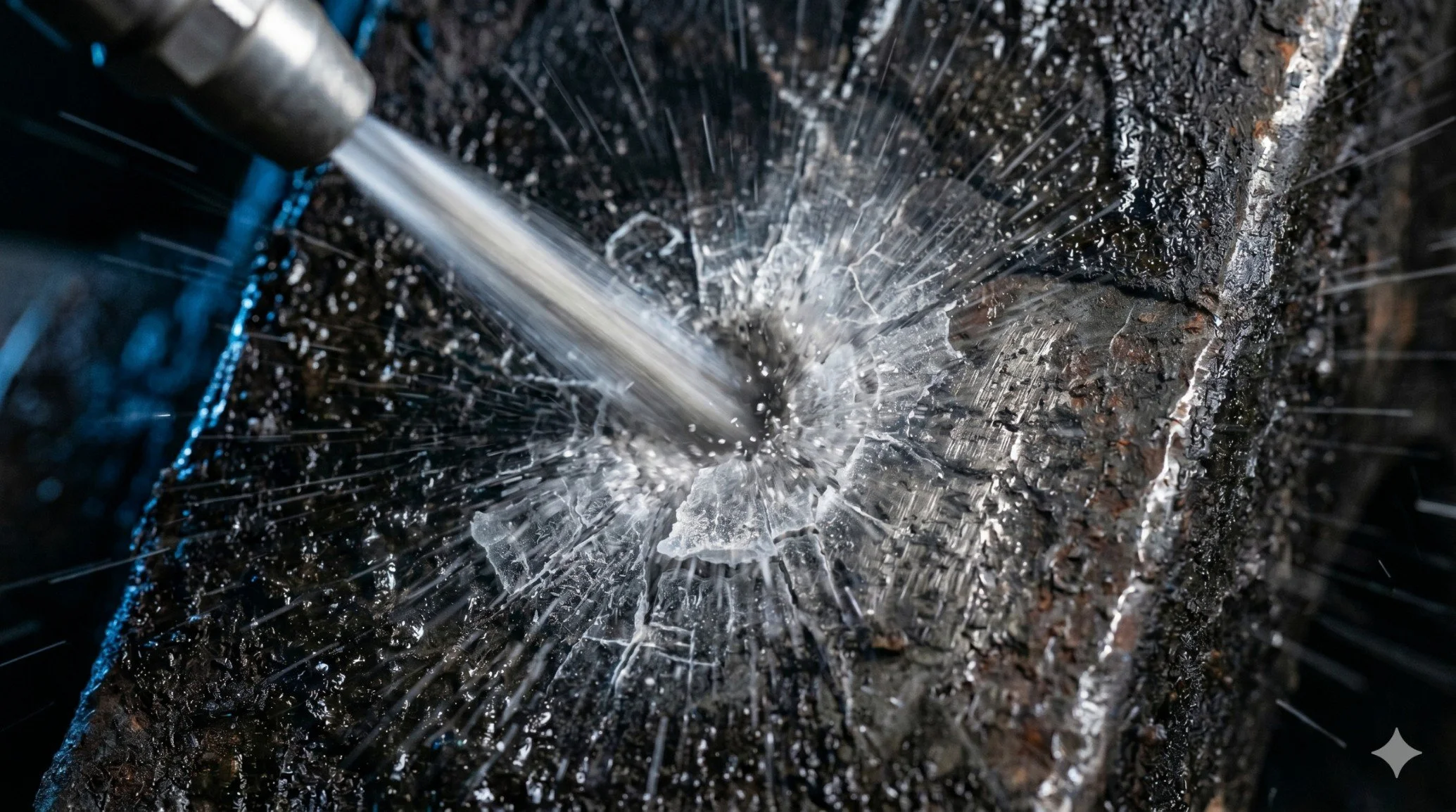 1. “Thermal Shock” stage of dry ice cleaning -  the extreme cold causes the contaminant to become brittle, crack and then delaminate away from the substrate.