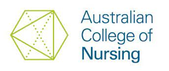 Logo of the Australian College of Nursing with a geometric green and blue design.