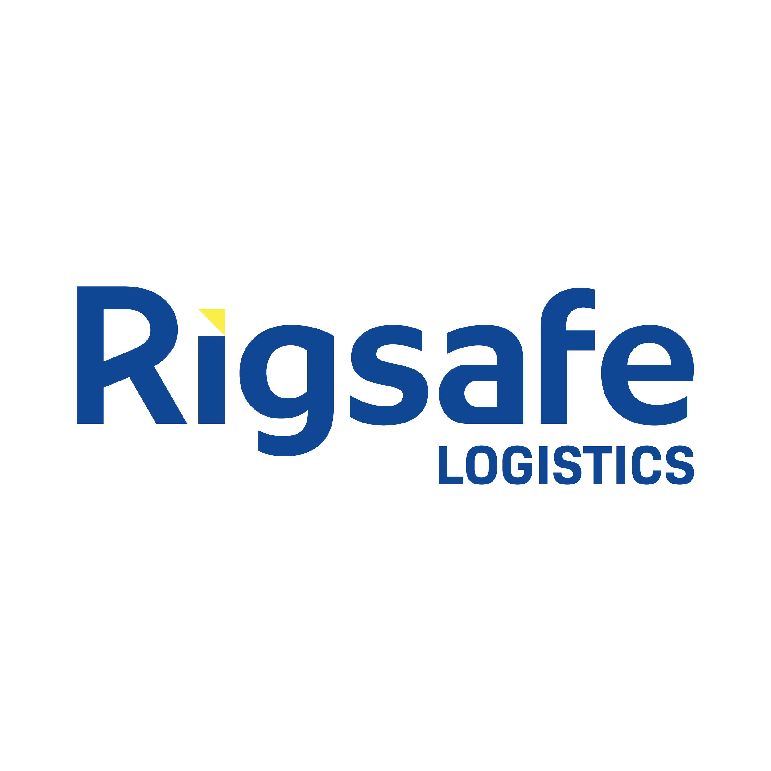 The logo of RIGSAFE Logistics with the text in blue and yellow on a black background.
