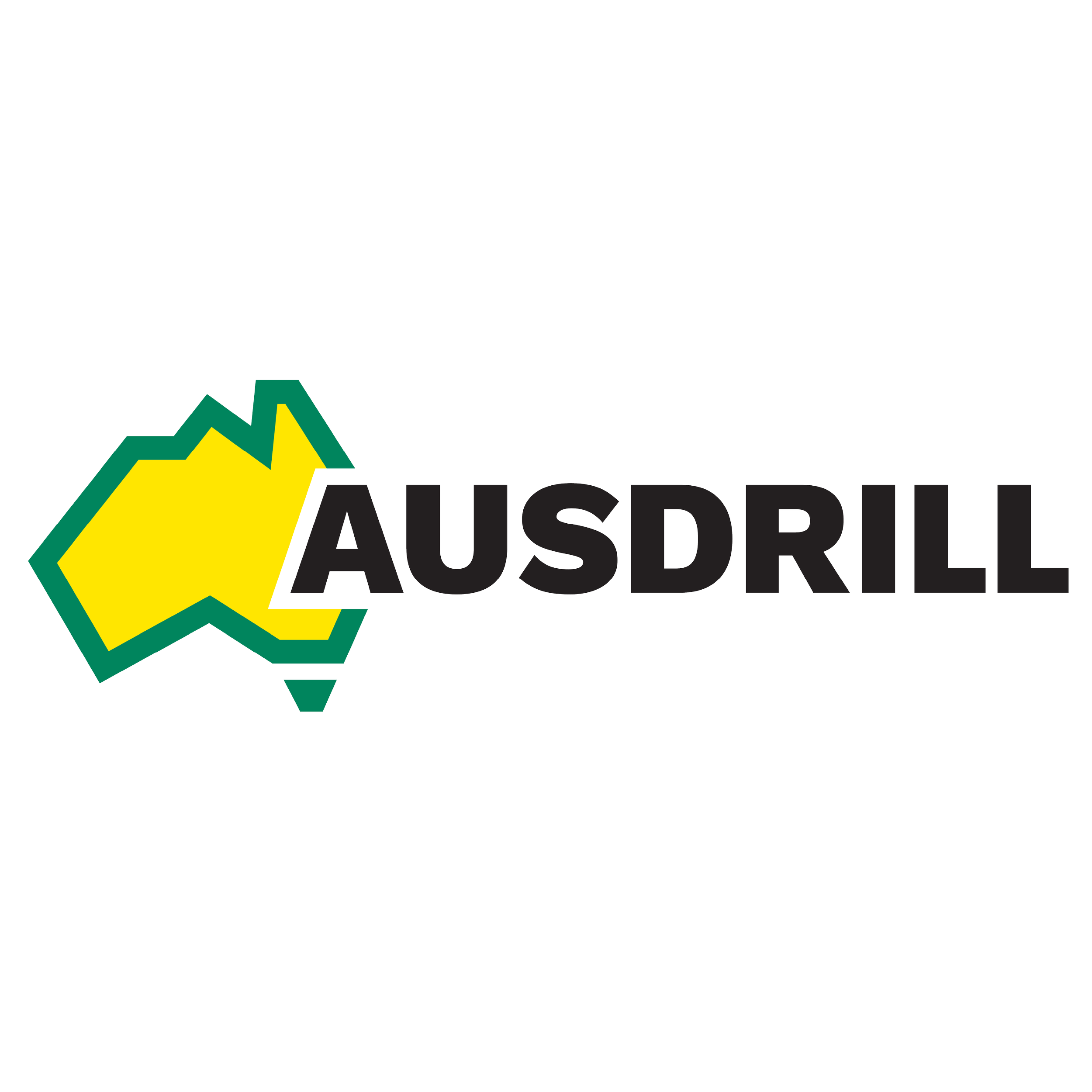 Logo for Ausdrill with shape of Australia in green and yellow and the word 'AUSDRILL' in bold black letters.