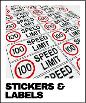 Multiple repeated 'Speed Limit 100' road signs with the number 100 circled in red - showing large quantity printing of stickers and labels