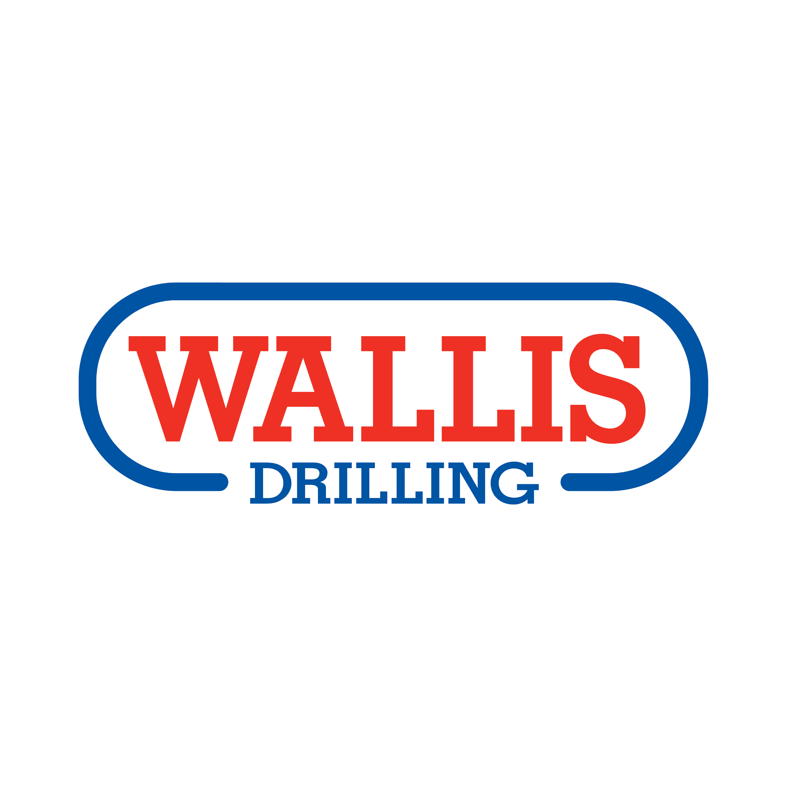 A logo with a black background, blue border, red text that says WALLIS and blue text underneath that says "DRILLING".
