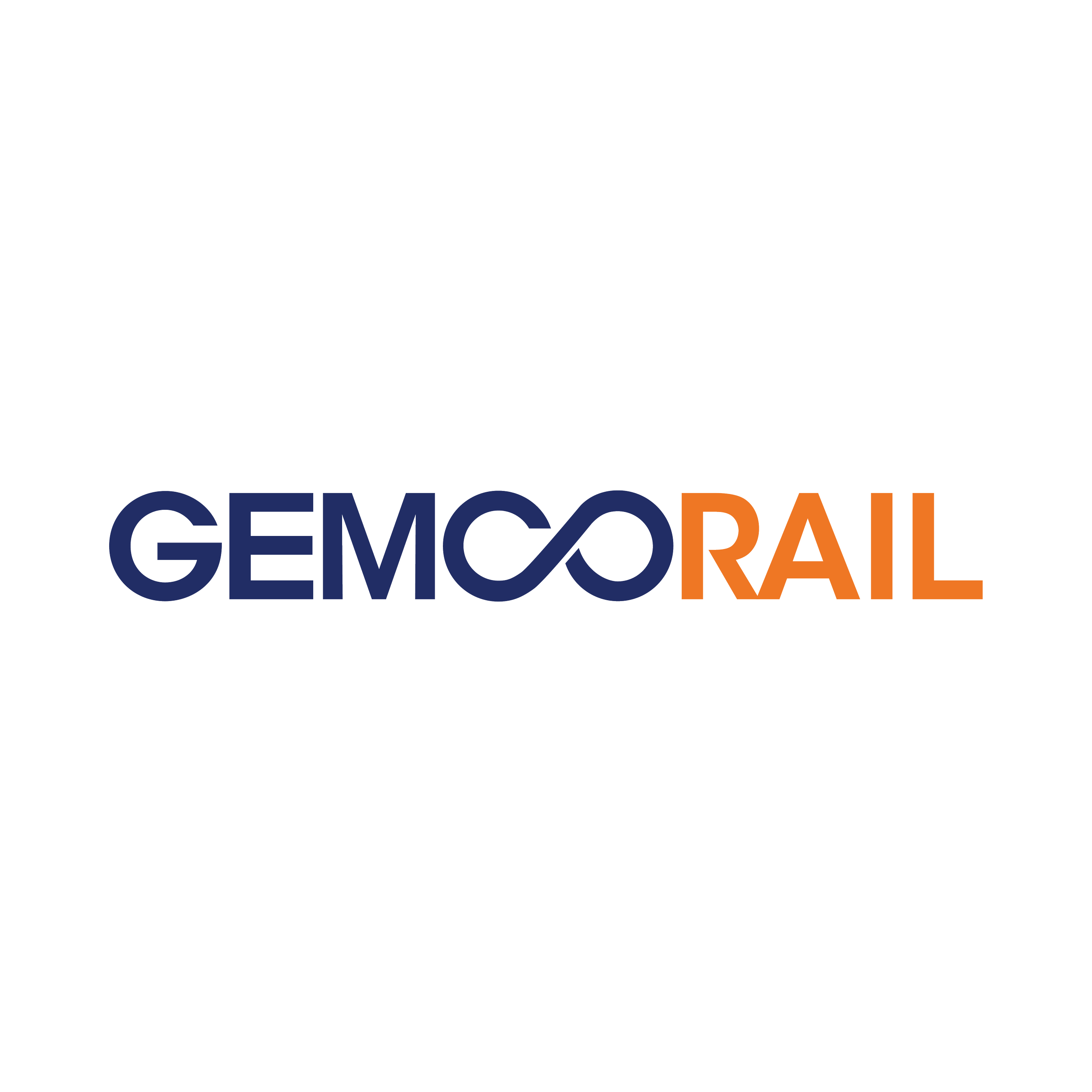 The logo of GEMCO RAIL, featuring a black crown above the company name in bold blue and orange text.