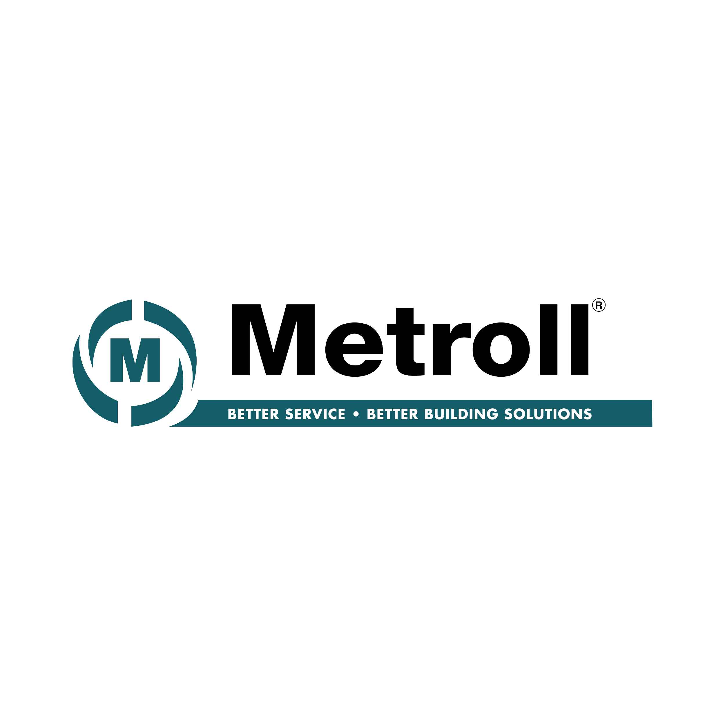 The image features the logo of Metroll, a utility company, with the company name and tagline 'Better Service, Better Building Solutions' beneath a circular emblem containing the letter 'M'. The logo is styled in blue and black.
