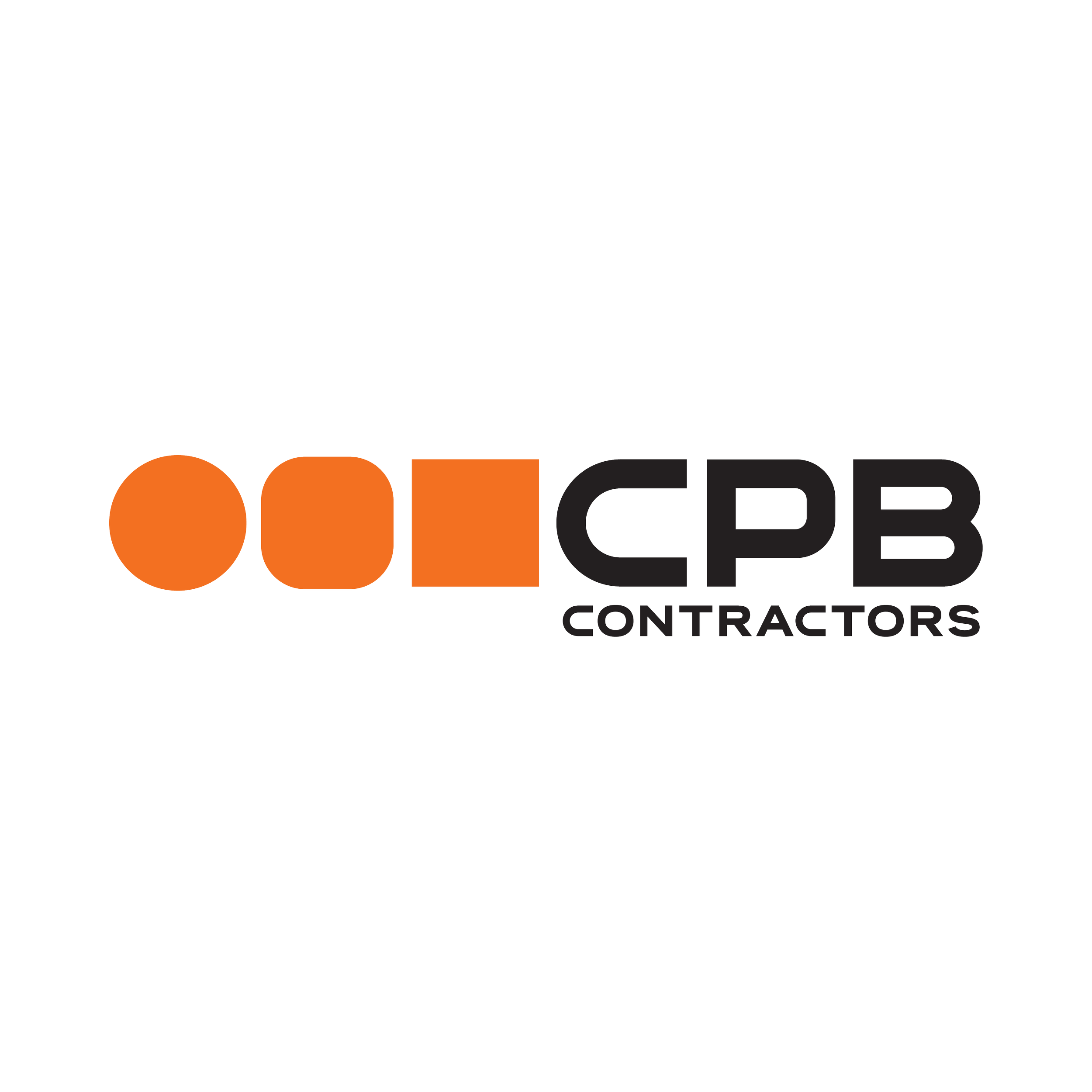 Logo for CPB Contractors with orange and black text.