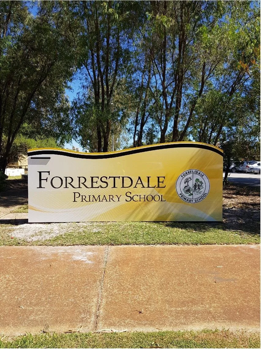 Sign for Forrestdale Primary School. Road Street Entrance Signage for Education