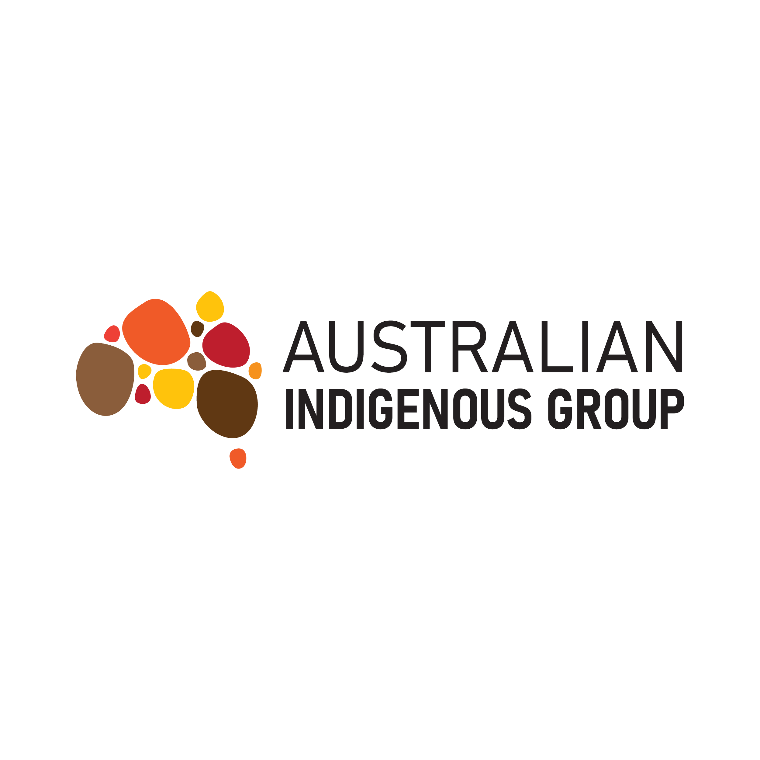 Logo of the Australian Indigenous Group, featuring colorful rocks and black text.