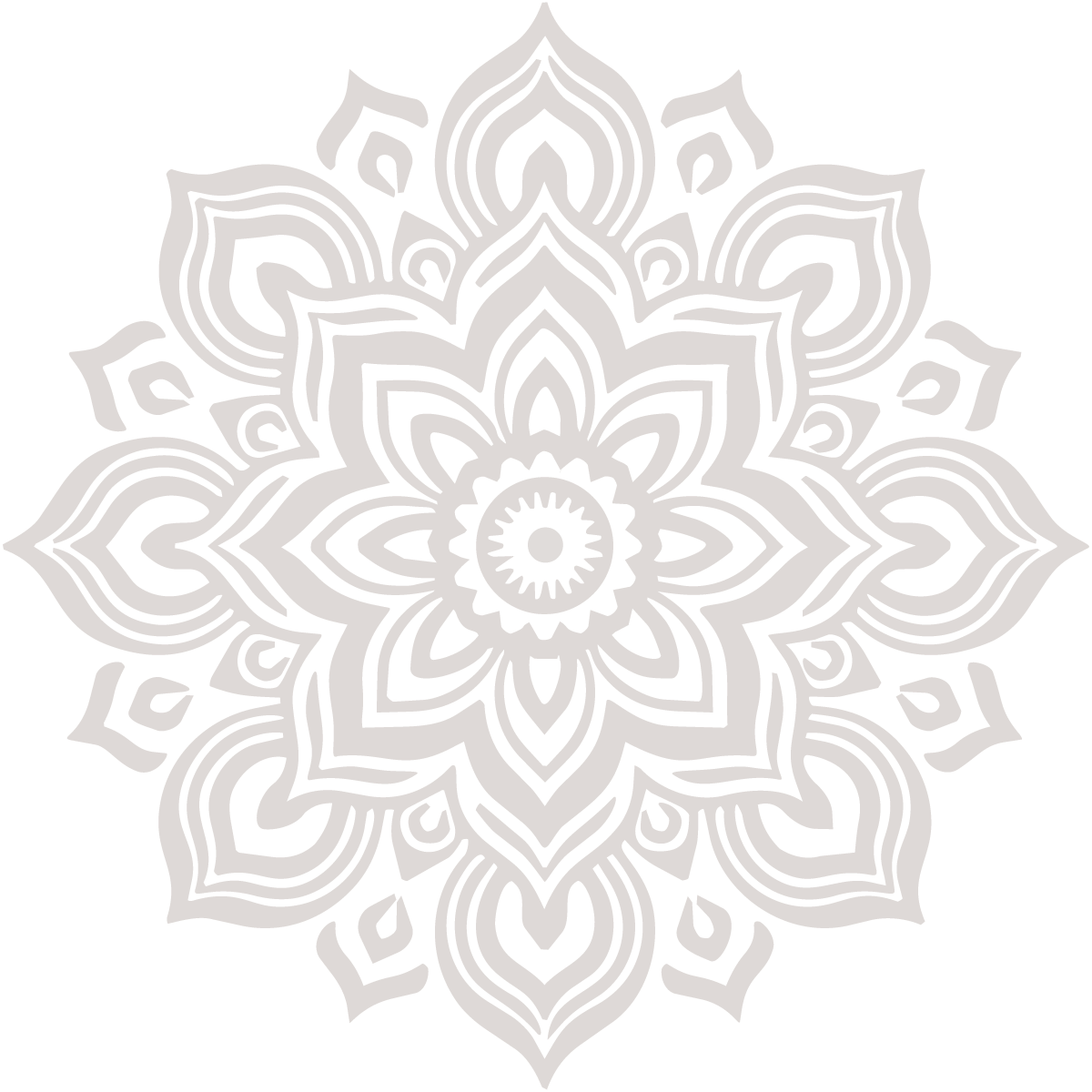 Intricate black and white mandala with floral and geometric patterns.