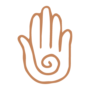 Outline of a hand with a spiral design in the palm