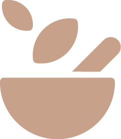 A minimalistic icon of a bowl with three pieces of cereal or snacks above it.