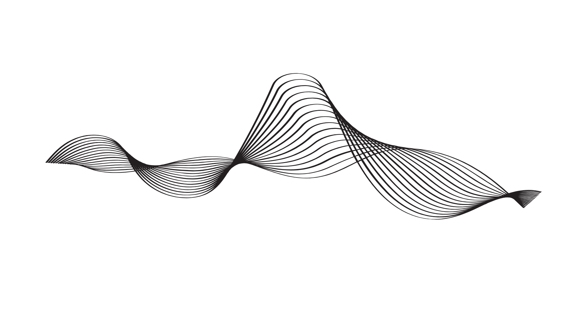 Black background with abstract, wavy, gray line art resembling a sound wave or digital signal pattern.