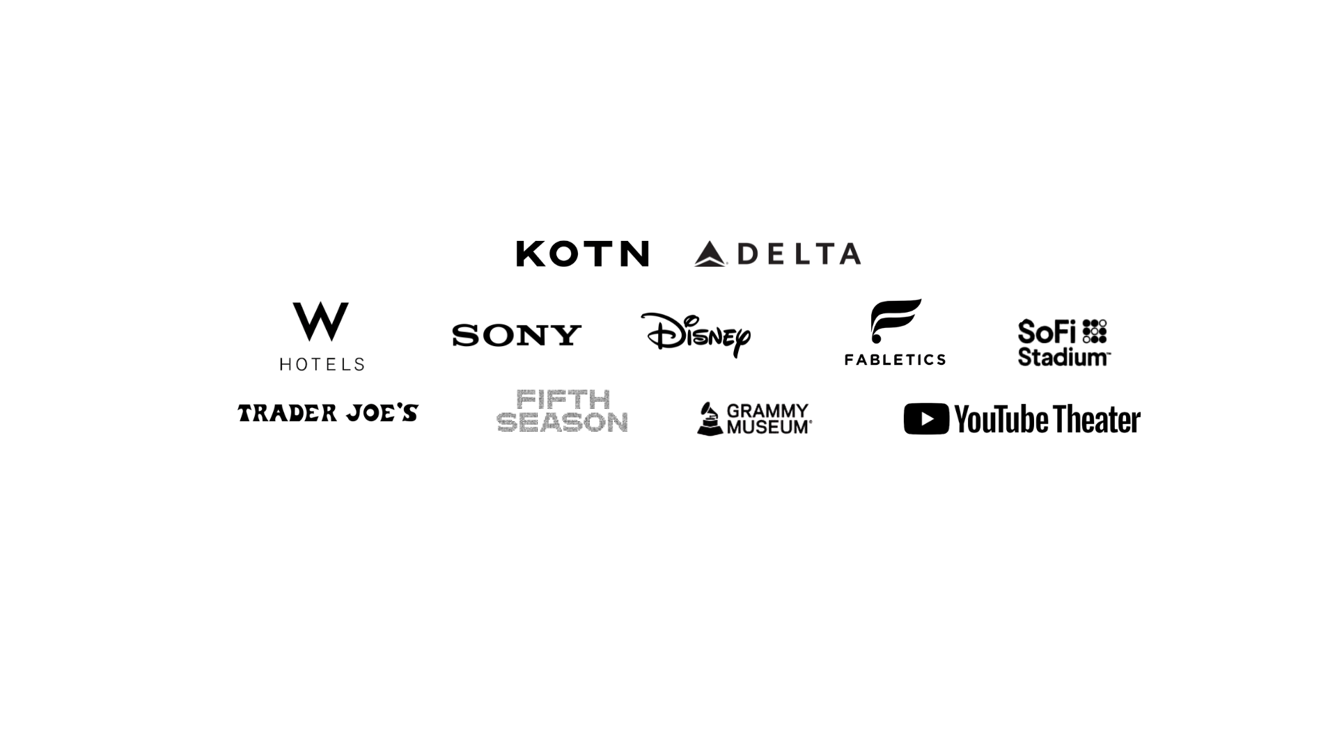 Collage of entertainment logos including Sony, Fifth Season, Grammy Museum, Delta, Caveat, and others.