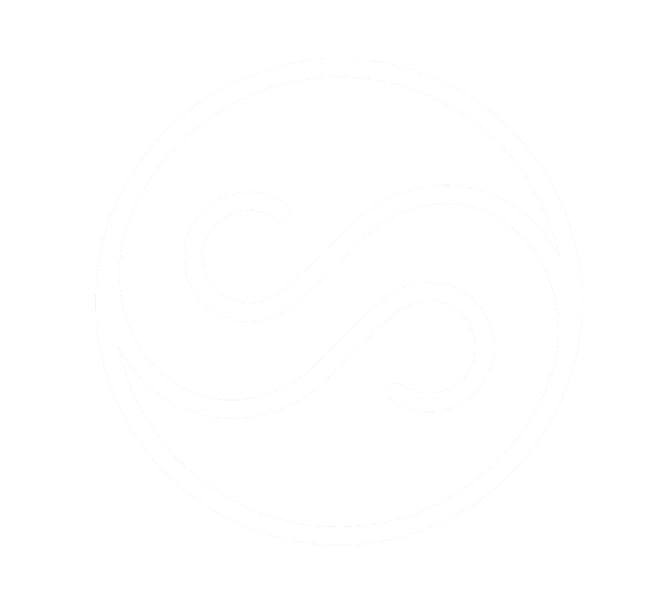 Minimalist black and white logo featuring a circular design with intertwined lines resembling a stylized infinity symbol.