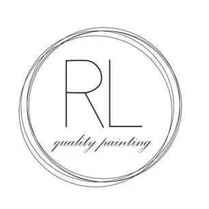 A circular logo with the initials 'RL' in the center, and the words 'quality painting' below, all in a minimalist black design.