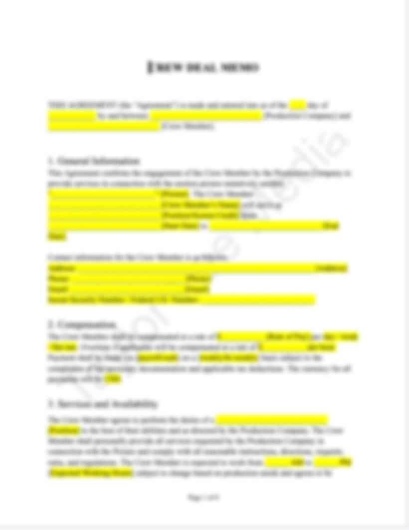 Crew Deal Memo Template