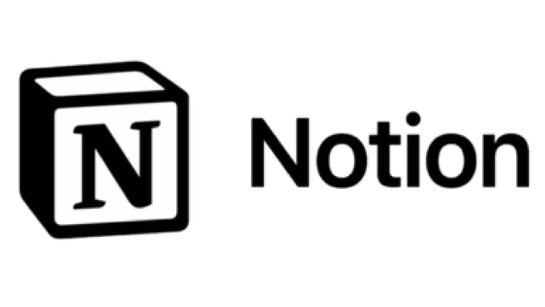 Logo of Notion app, featuring a black and white cube with an 'N' inside, next to the word 'Notion'.