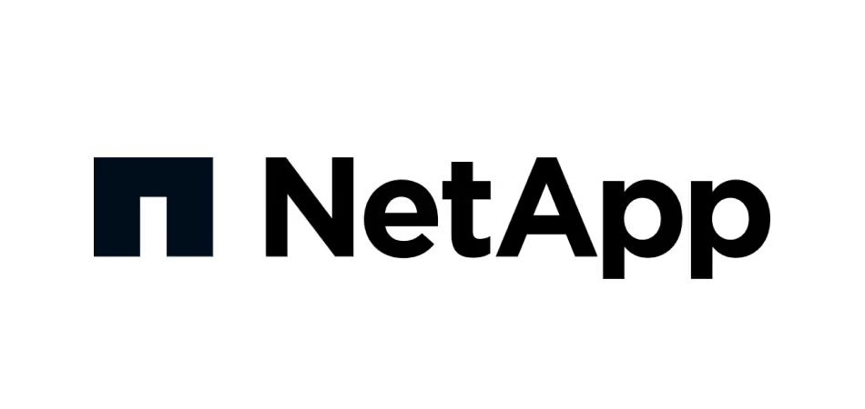 The NetApp logo featuring a stylized dark blue square shape next to the text 'NetApp' in bold black font.