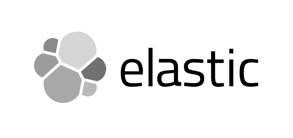 Black and white logo with abstract geometric shape and the word 'elastic'.