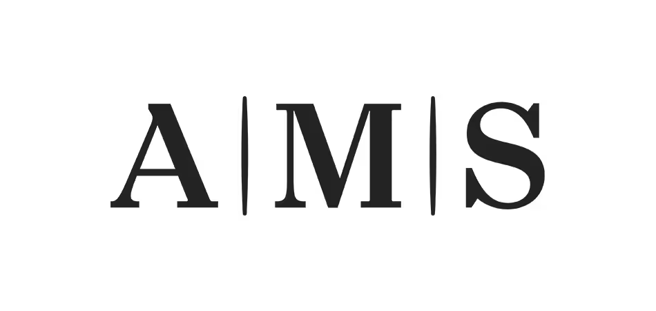 Lettering displaying 'A | M | S' in black on a white background.