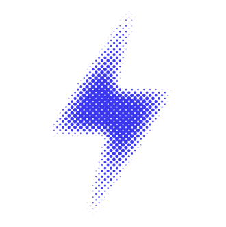 Blue halftone lightning bolt on white background.