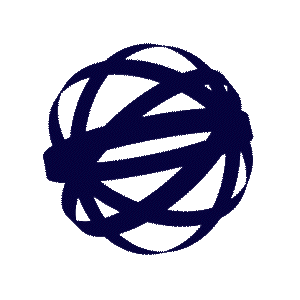 Silhouette of a globe with abstract lines wrapping around it, on a gray background.