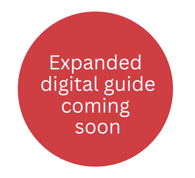 Red circle with white text that says, 'Expanded digital guide coming soon.'