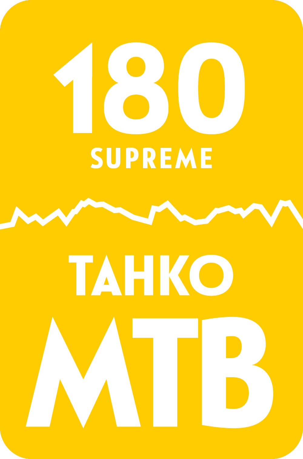 Keltainen graafinen elementti, jossa lukee '180 SUPREME TAHKO MTB'.