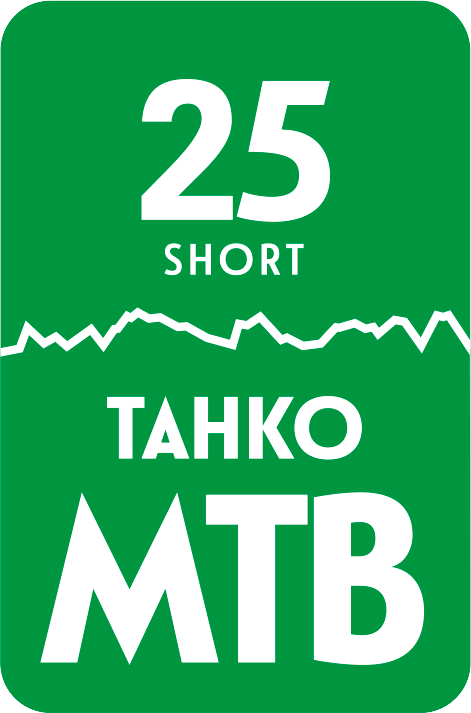 Vihreä graafinen kuvio, jossa lukee "25 SHORT, TAHKO MTB"