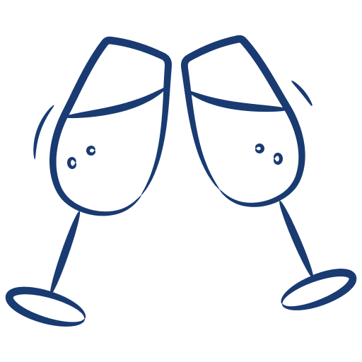 Two champagne glasses clinking in a toast illustration.