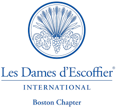 Logo of Les Dames d'Escoffier International, Boston Chapter, featuring a circular emblem with a cornucopia and grapes.
