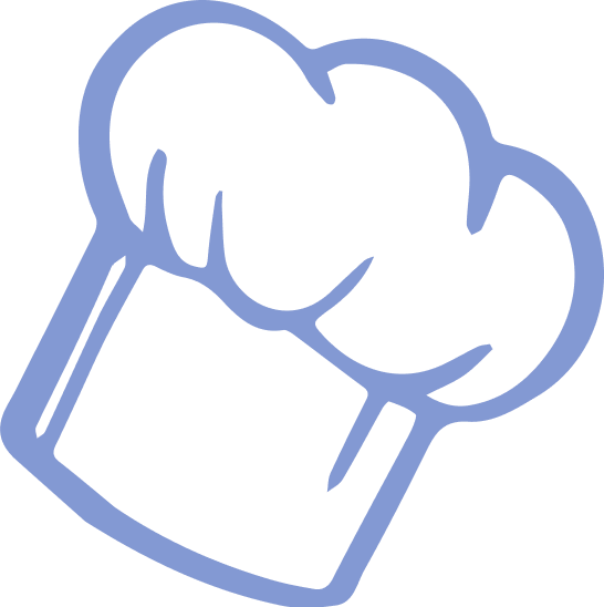 Outline of a chef's hat, drawn with blue lines on a black background.