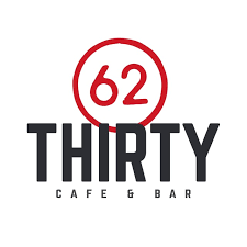 Logo for 62 Thirty Cafe & Bar with the number 62 in red within a circle and the name in bold black letters.