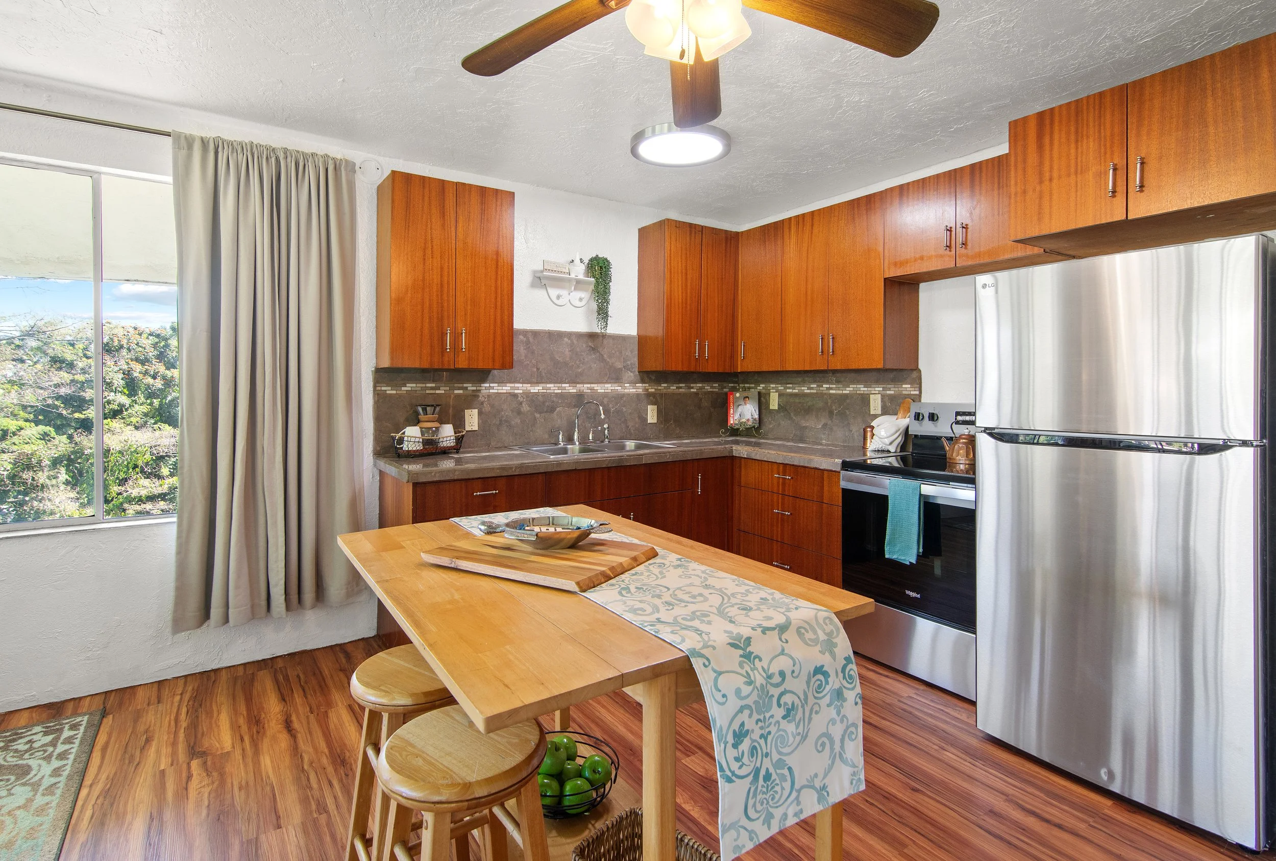 Efficient kitchen layout condo photography Wainaku Hilo Hawaii