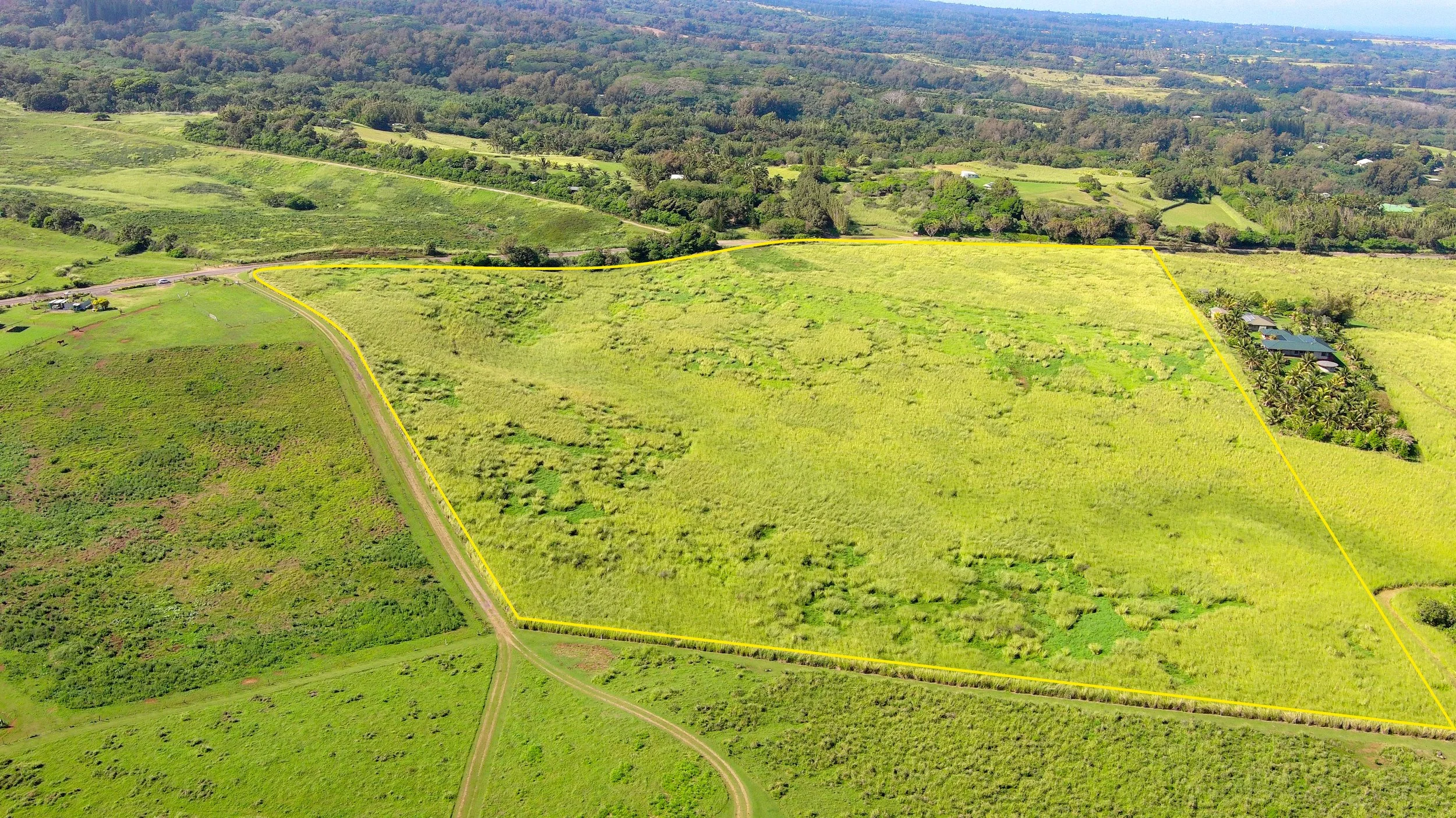 Aerial view acreage Kapaa Hawaii boundary outline