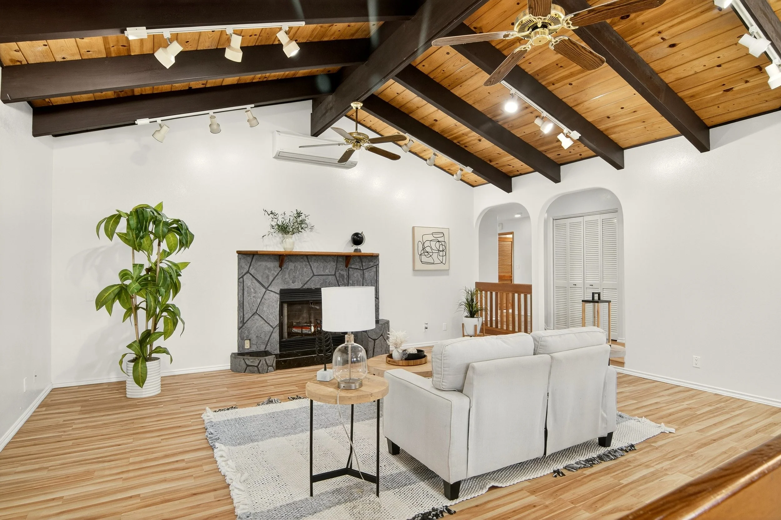 Living room with fireplace real estate photography Hilo Hawaii