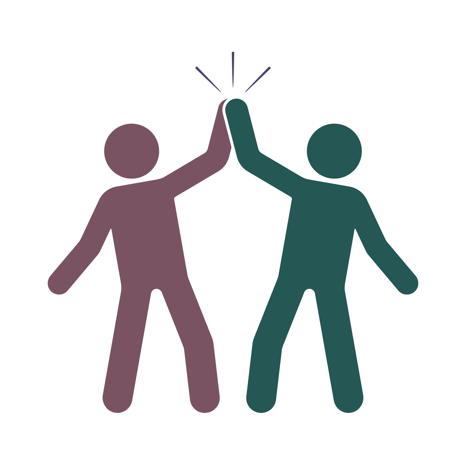 Zwei stilisierte Figuren geben sich die Hand in einer High-Five-Geste, symbolisieren Zusammenarbeit und Teamgeist.