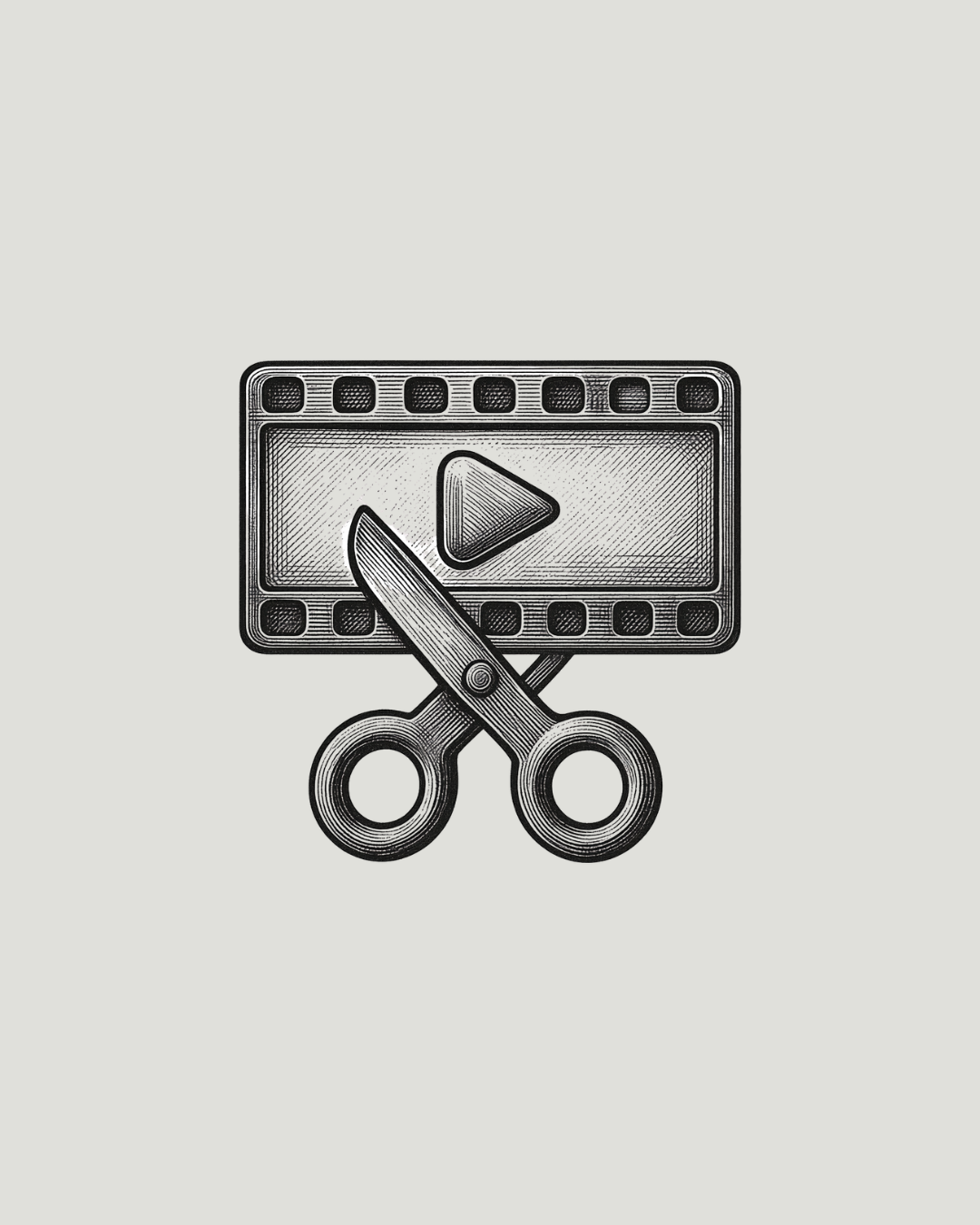 Schere schneidet einen Videospiel-Play-Button aus einem Filmstreifen