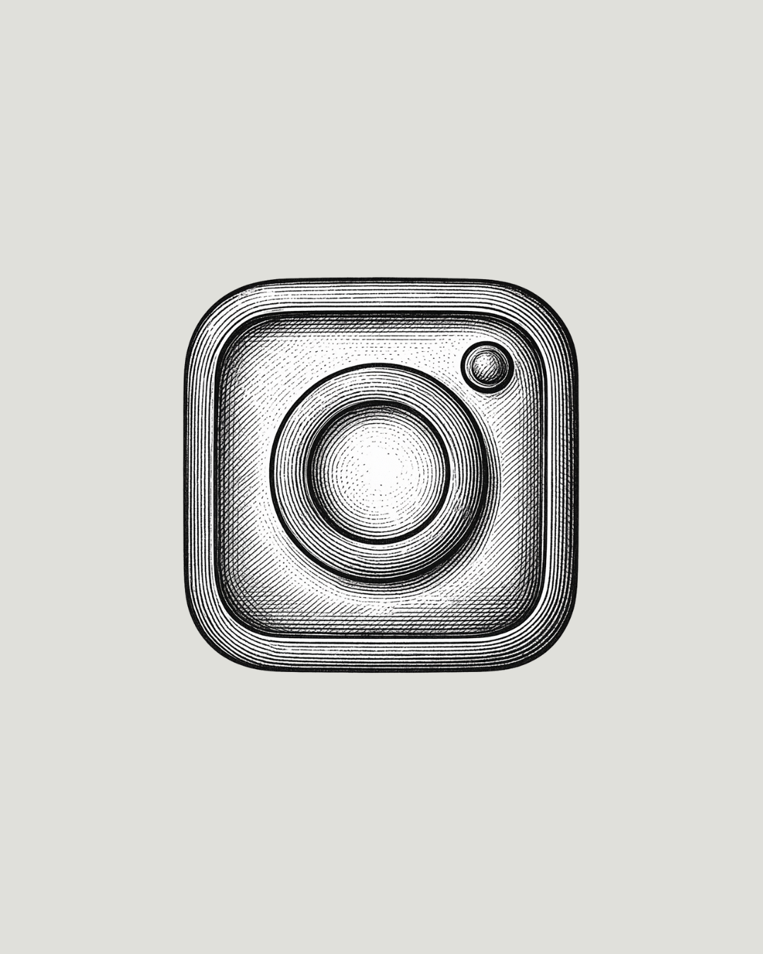 Skizzierte Illustration des Instagram-Logos in Schwarz-Weiß auf hellem Hintergrund.