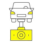 Icon of a vehicle in a mechanic bay elevated so work can be done underneath, representing services provided at All Done Auto.