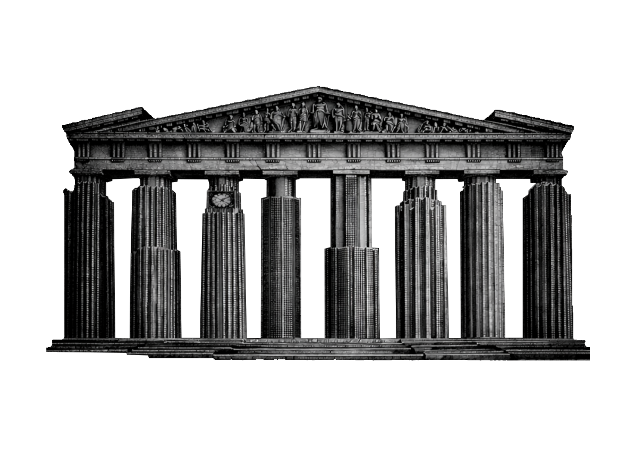 Stylized black and white Parthenon image symbolizing classical wisdom and philosophical foundations